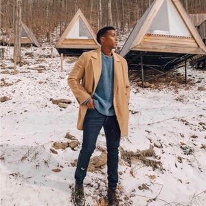 COOFANDY Men's wool blend coat without scarves with buttons size xxl